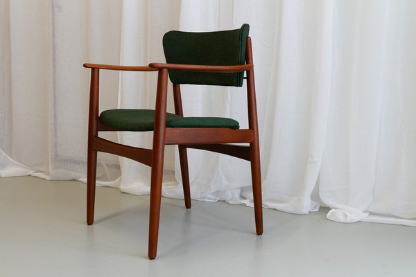 Danish Modern Teak Armchair with Green Wool Upholstery, 1960s-WIX-1782538