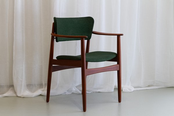 Danish Modern Teak Armchair with Green Wool Upholstery, 1960s-WIX-1782538