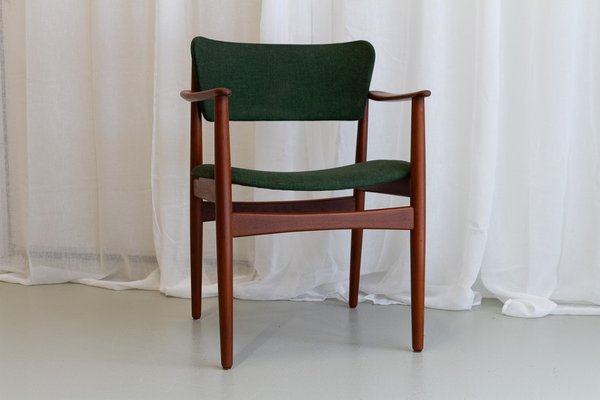 Danish Modern Teak Armchair with Green Wool Upholstery, 1960s-WIX-1782538