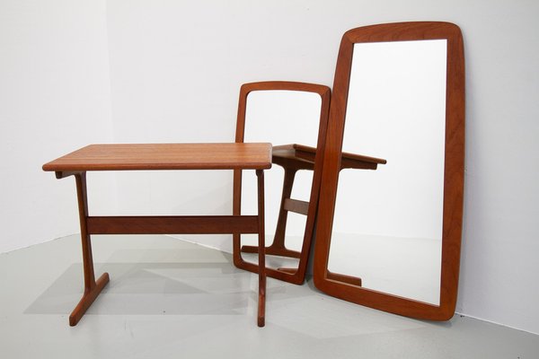 Danish Modern Teak Mirrors and Table, 1960s, Set of 3-WIX-1796325