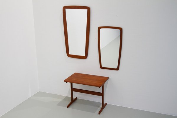 Danish Modern Teak Mirrors and Table, 1960s, Set of 3-WIX-1796325