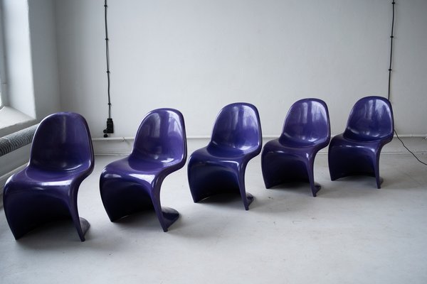 Danish Modern Violet Chairs by Verner Panton for Vitra, 1970s, Set of 5-IXA-1784356