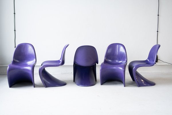 Danish Modern Violet Chairs by Verner Panton for Vitra, 1970s, Set of 5-IXA-1784356