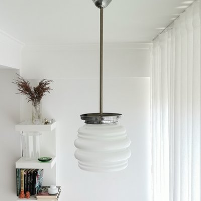 Danish Modern White Ribbed Glass Ceiling Lamp, 1960s-SCS-1028137