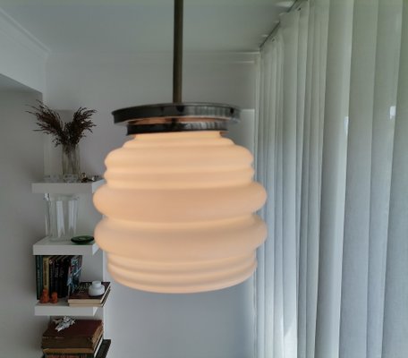 Danish Modern White Ribbed Glass Ceiling Lamp, 1960s-SCS-1028137