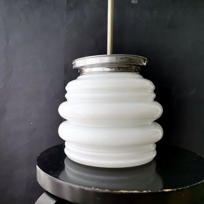 Danish Modern White Ribbed Glass Ceiling Lamp, 1960s-SCS-1028137