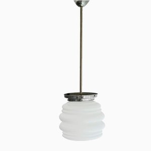 Danish Modern White Ribbed Glass Ceiling Lamp, 1960s-SCS-1028137