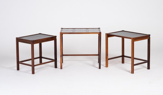 Danish Nesting Tables in Rosewood with Tiles, 1960s, Set of 3-ZGQ-1383978