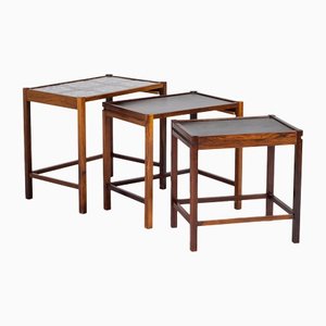 Danish Nesting Tables in Rosewood with Tiles, 1960s, Set of 3-ZGQ-1383978