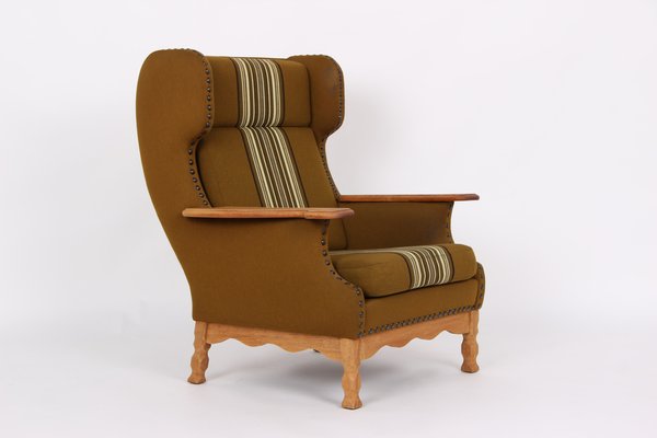 Danish Oak and Wool Lounge Chair, 1970s-DQ-1356593