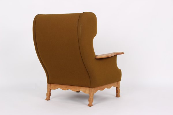 Danish Oak and Wool Lounge Chair, 1970s-DQ-1356593