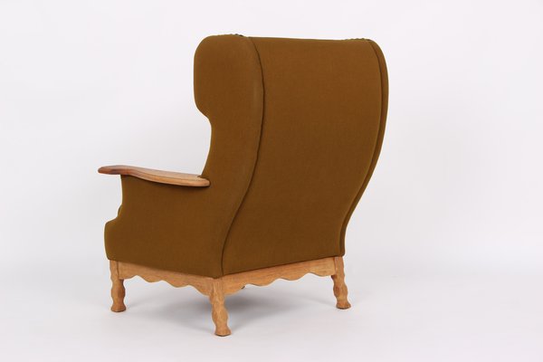 Danish Oak and Wool Lounge Chair, 1970s-DQ-1356593