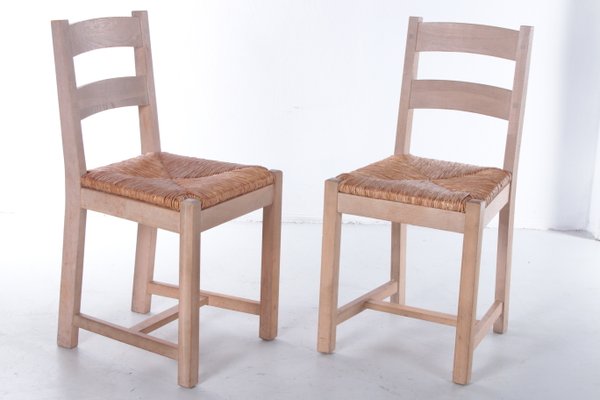 Danish Oak Kitchen Chairs with Wicker Seats, 1970s, Set of 2-EZZ-1063831