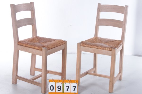 Danish Oak Kitchen Chairs with Wicker Seats, 1970s, Set of 2-EZZ-1063831