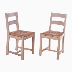 Danish Oak Kitchen Chairs with Wicker Seats, 1970s, Set of 2-EZZ-1063831