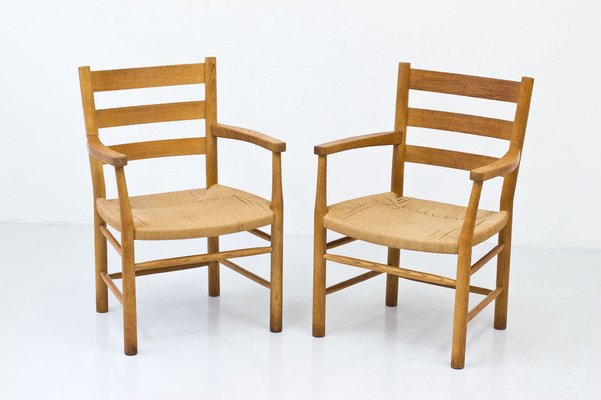 Danish Oak & Paper Cord Armchairs by Viggo Hardie-Fischer for Sorø Stolefabrik, 1950s, Set of 6-TM-945958