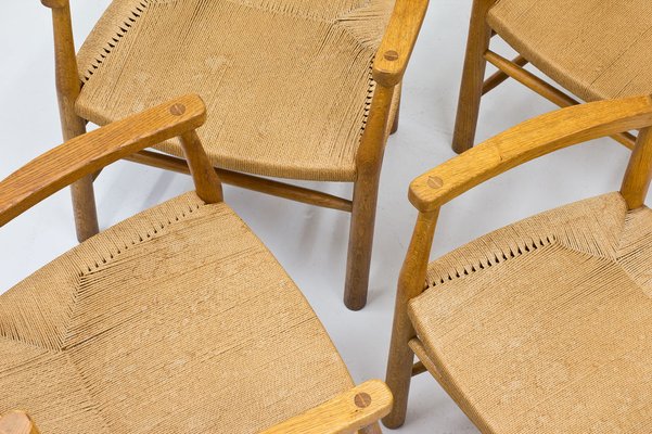 Danish Oak & Paper Cord Armchairs by Viggo Hardie-Fischer for Sorø Stolefabrik, 1950s, Set of 6-TM-945958