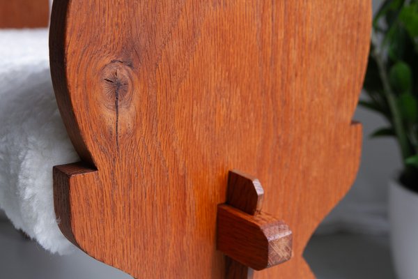 Danish Oak Stool with Lambskin Seat, 1900s-WIX-1700374