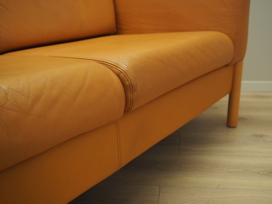 Danish Orange Leather Sofa, 1970s-VND-1783405