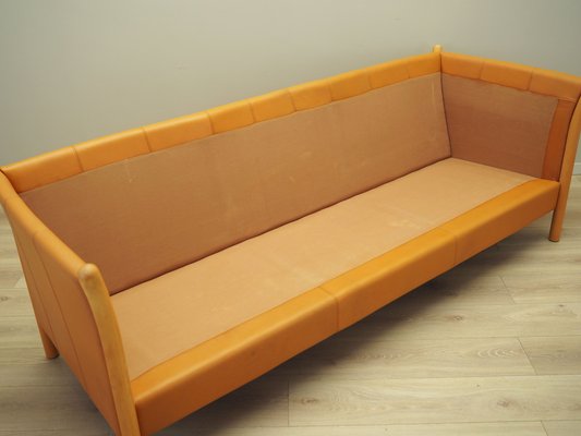 Danish Orange Leather Sofa, 1970s-VND-1783405