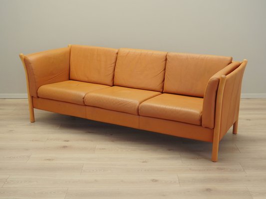 Danish Orange Leather Sofa, 1970s-VND-1783405