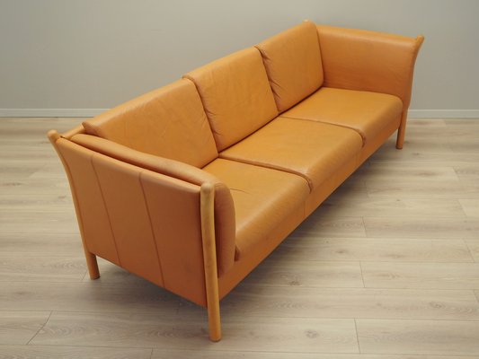 Danish Orange Leather Sofa, 1970s-VND-1783405