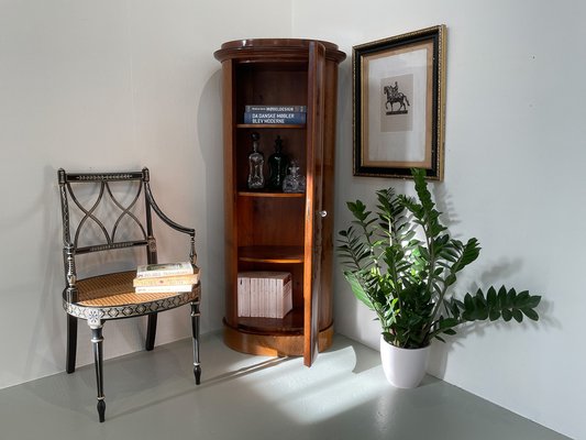 Danish Oval Pedestal Cabinet in Oak and Walnut Burl, 1850s-WIX-1727158