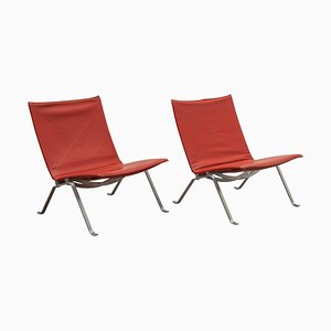 Danish Oxblood Leather PK 22 Lounge Chairs by Poul Kjærholm, 1960s, Set of 2-KL-620531