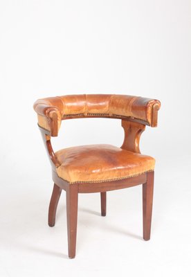 Danish Patinated Leather and Mahogany Armchair, 1930s-FK-565786