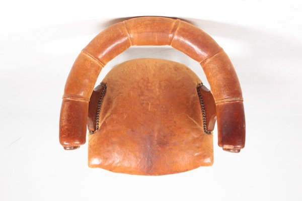 Danish Patinated Leather and Mahogany Armchair, 1930s-FK-565786