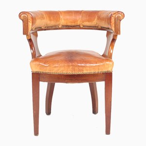 Danish Patinated Leather and Mahogany Armchair, 1930s-FK-565786