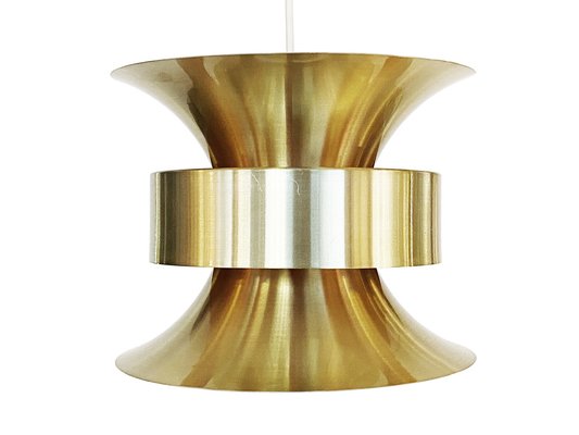 Danish Pendant Light in Golden Brushed Aluminum from Lyskær Belysning, 1970s-EPE-1397498