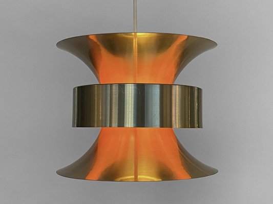 Danish Pendant Light in Golden Brushed Aluminum from Lyskær Belysning, 1970s-EPE-1397498