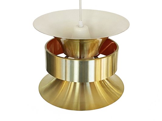 Danish Pendant Light in Golden Brushed Aluminum from Lyskær Belysning, 1970s-EPE-1397498