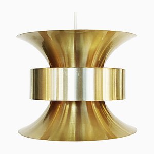 Danish Pendant Light in Golden Brushed Aluminum from Lyskær Belysning, 1970s-EPE-1397498