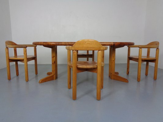 Danish Pine Armchairs & Dining Table by Rainer Daumiller for Hirtshals Sawværk, 1970s, Set of 5-RDW-2024461