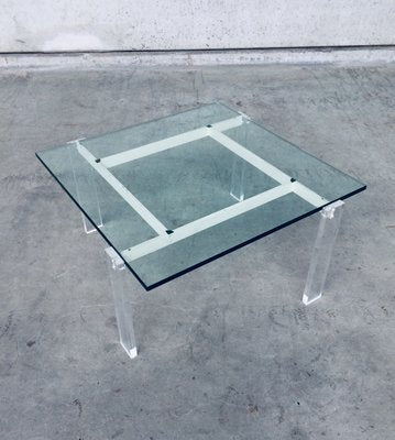 Danish Poul Kjaerholm Style Metal, Acrylic Glass & Glass Coffee Table, 1960s-RQV-837495