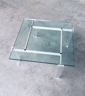 Danish Poul Kjaerholm Style Metal, Acrylic Glass & Glass Coffee Table, 1960s-RQV-837495