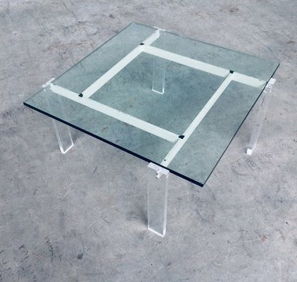 Danish Poul Kjaerholm Style Metal, Acrylic Glass & Glass Coffee Table, 1960s-RQV-837495