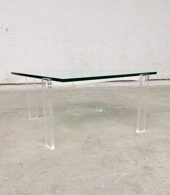 Danish Poul Kjaerholm Style Metal, Acrylic Glass & Glass Coffee Table, 1960s-RQV-837495