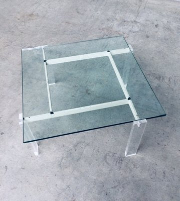 Danish Poul Kjaerholm Style Metal, Acrylic Glass & Glass Coffee Table, 1960s-RQV-837495