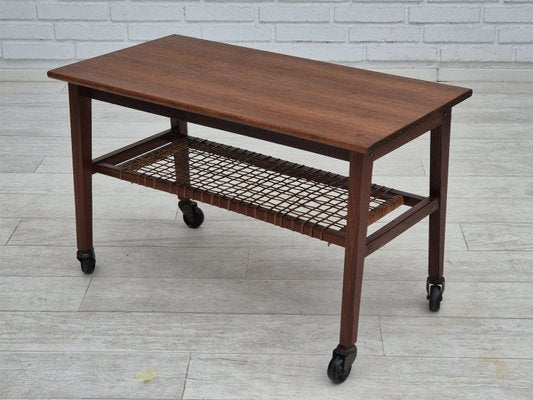 Danish Rattan & Teak Side Table, 1970s-TMW-2028166