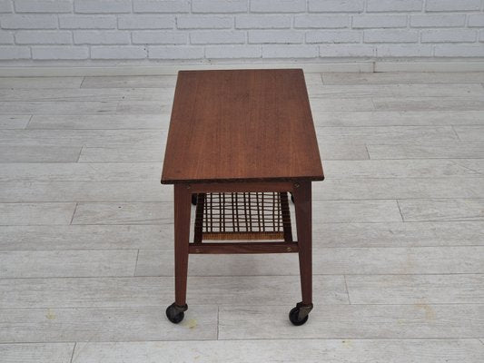 Danish Rattan & Teak Side Table, 1970s-TMW-2028166