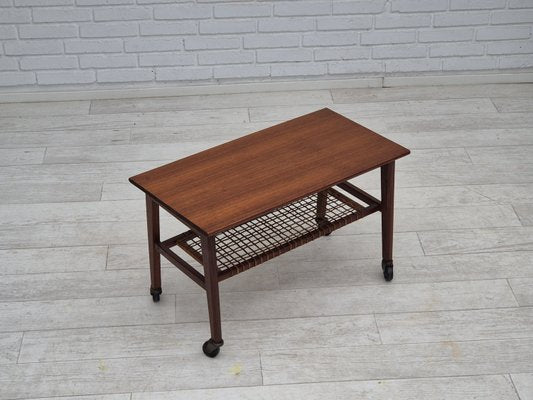 Danish Rattan & Teak Side Table, 1970s-TMW-2028166