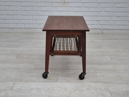 Danish Rattan & Teak Side Table, 1970s-TMW-2028166