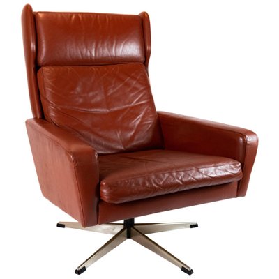 Danish Red Brown Leather Easy Chair, 1960s-UY-792169