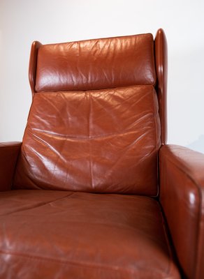 Danish Red Brown Leather Easy Chair, 1960s-UY-792169