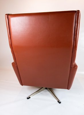 Danish Red Brown Leather Easy Chair, 1960s-UY-792169