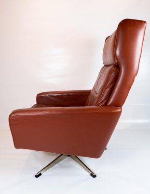 Danish Red Brown Leather Easy Chair, 1960s-UY-792169