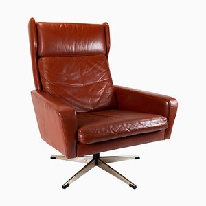 Danish Red Brown Leather Easy Chair, 1960s-UY-792169